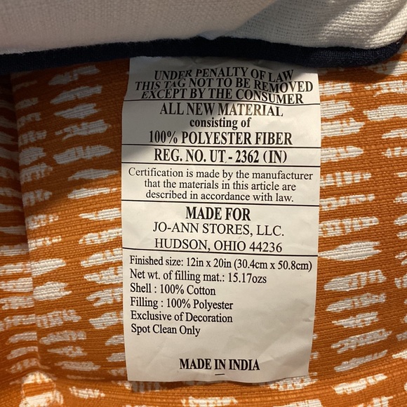 NEW Navy and White Embroidered Trees Accent Throw Pillow 12” x 20” WANDER w/Tags - Picture 9 of 9